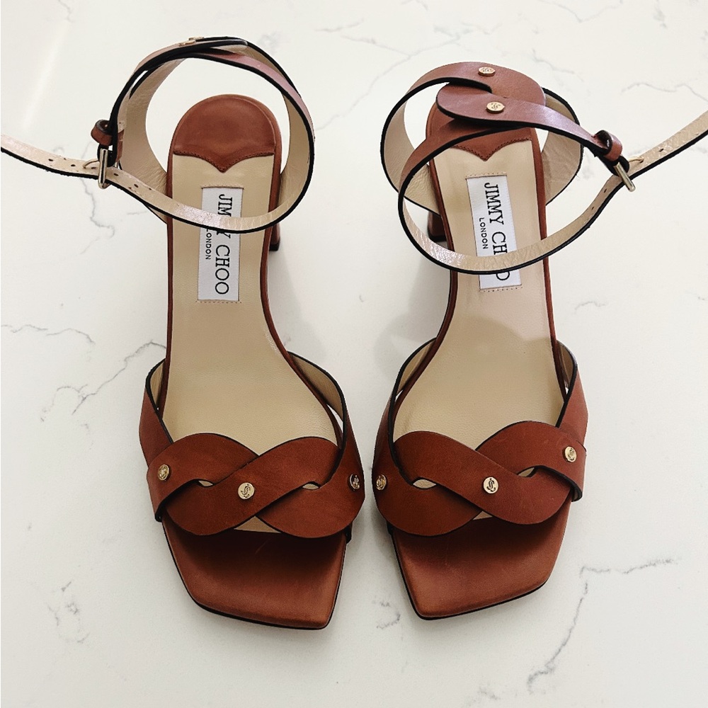 Jimmy Choo Drya 65 Vachetta Leather Sandals in Cuoio.